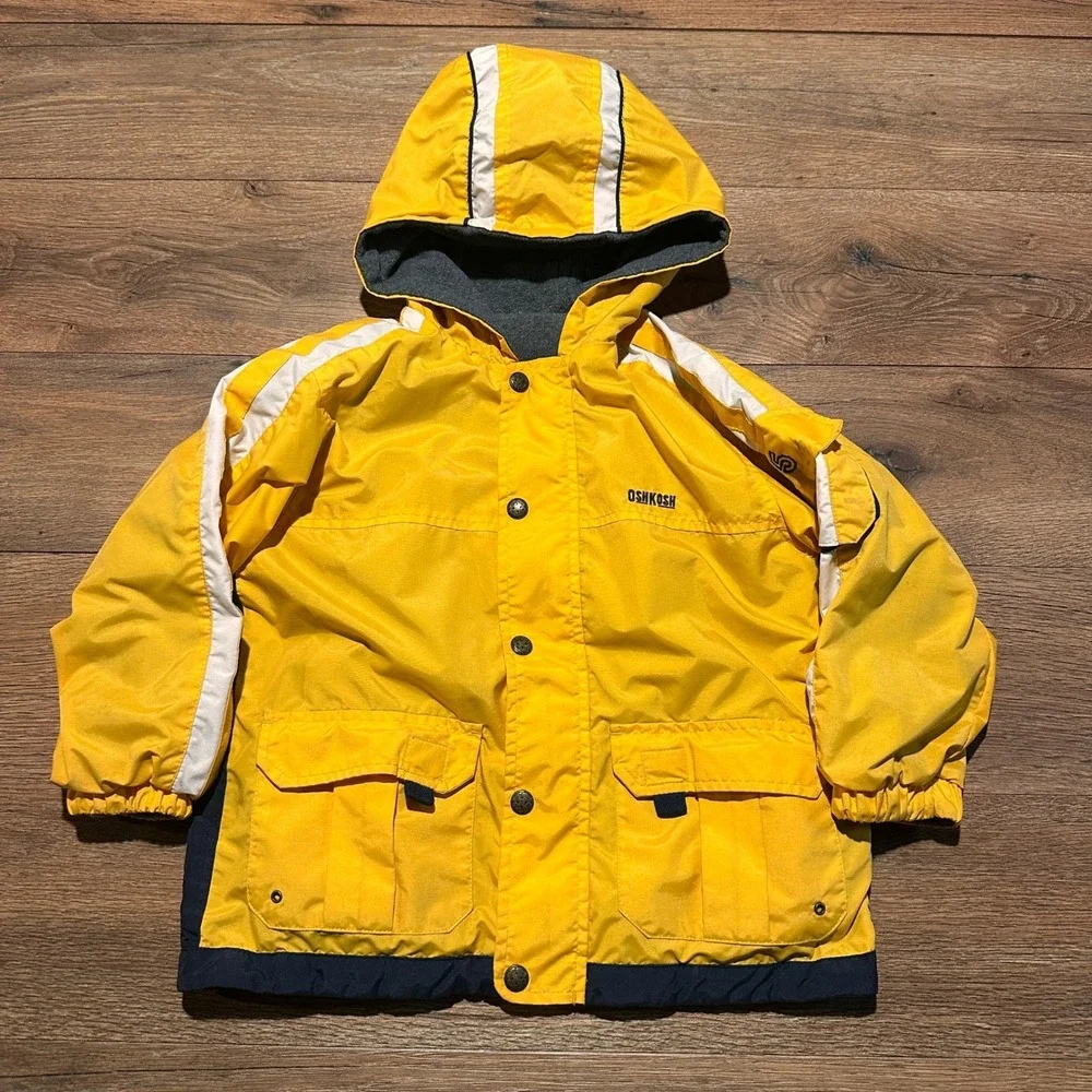 Vintage OshKosh Yellow Reversible Fleece Lined Hooded Jacket Kids Size 6/7